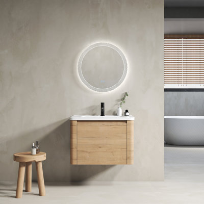 Meuble-lavabo mural 28 po avec lavabo en céramique blanche et porte à fermeture en douceur, emballage KD, contreplaqué