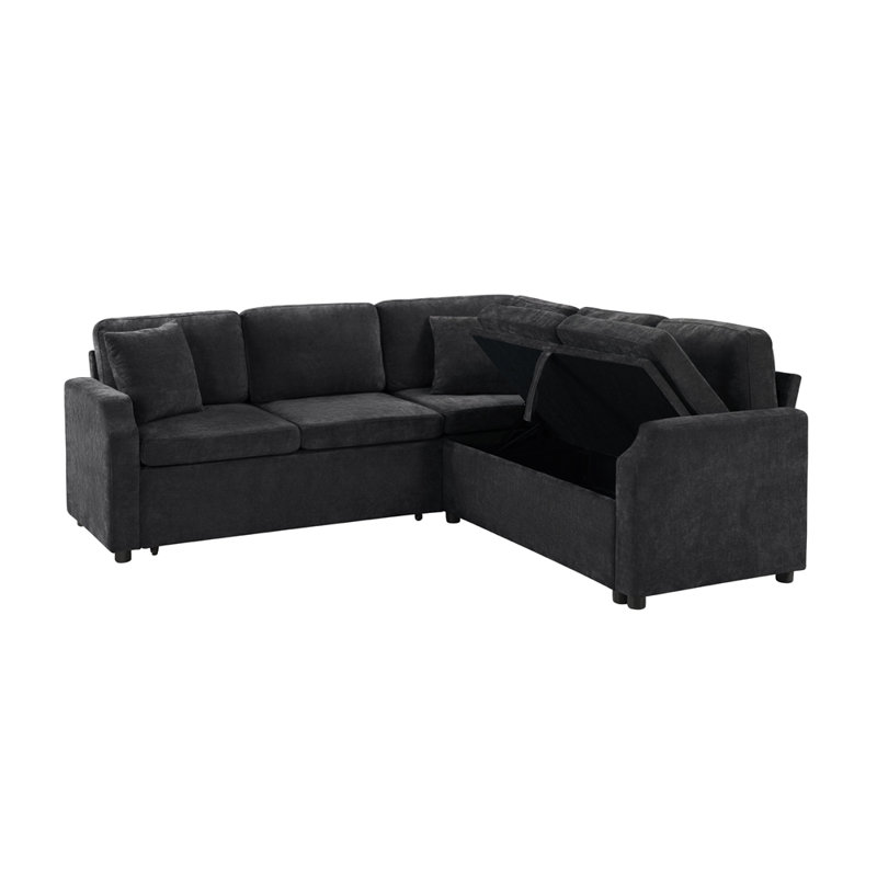 Canapé modulaire Canapé-lit modulaire en L de 81,9 po avec canapé-lit et compartiment de rangement dissimulé, Chenille noir