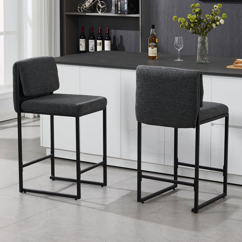 Modern Bar Stools Upholstered Counter Stools With Backrests And Metal Legs Kitchen Stools For Island, Black