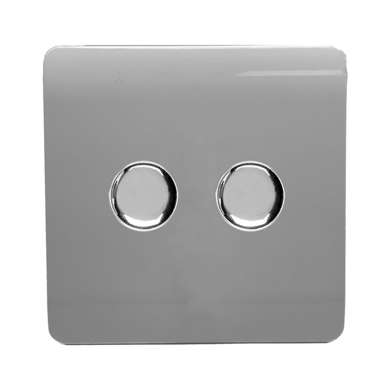 Trendi Switch 2 Gang 1 or 2 way 100w Rotary LED Dimmer Light Switch, Light Grey