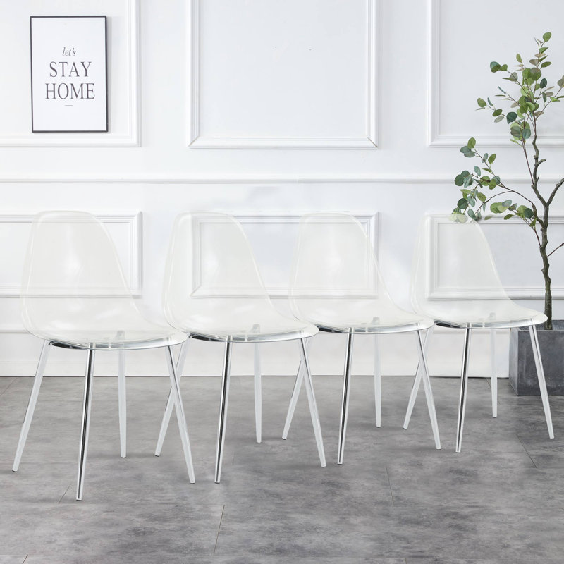 Ensemble de 4 chaises de salle à manger modernes sans accoudoirs en plastique transparent avec pieds en métal, idéales pour les décors de style nordique, les tabourets de maquillage et les espaces de marchandage