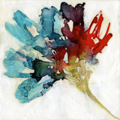 «Splashed Flower II» par Jennifer Goldberger - peinture sur toile tendue