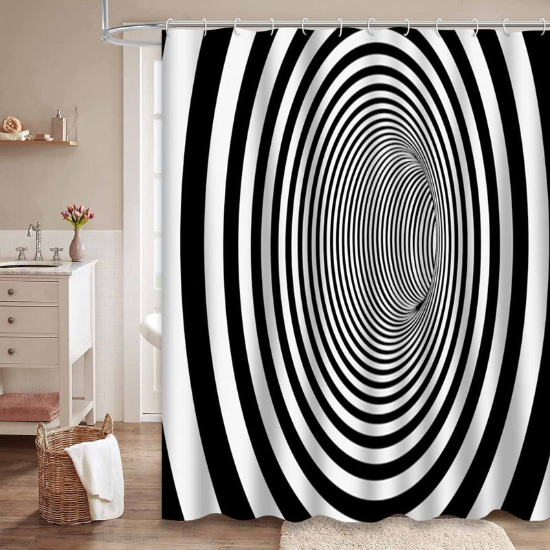 Rideau de douche à rayures noires avec 12 crochets, L 72 po x l 72 po
