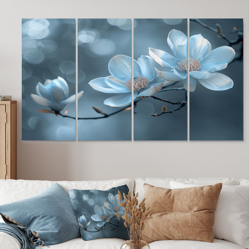 Ensemble de salon art mural blanc blanc gris Nirvana Magnolias Photo I - Magnolias, H 32 po x l 64 po