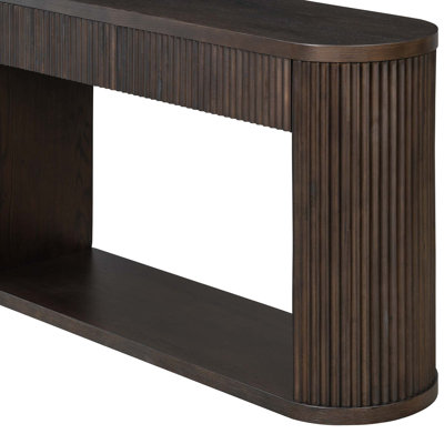 Console ovale cannelée avec 2 tiroirs et tablette inférieure, table d'entrée en bois avec glissières en métal lisse pour le salon, entrée