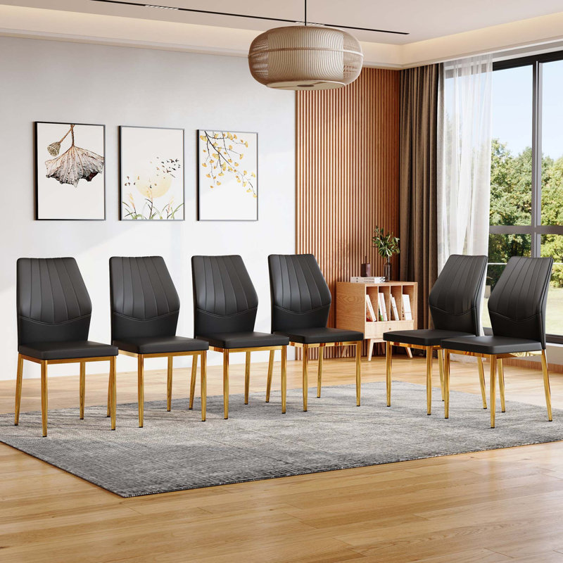 Ensemble de 6 chaises de salle à manger ergonomiques en PU avec structure métallique robuste, Black