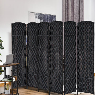 Paravent noir 6 pi. Cloisonner efficacement les espaces. 6 panneaux tissés élégants. Charnières réglables pour des looks personnalisés. Grand écran d'intimité portable et transportable - noir. Décorer
