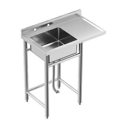 36x21x40 in Stainless Steel Utility Sink, Freestanding Single Bowl w/Backsplash & Storage Shelf