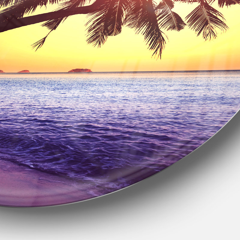Bord de mer «Beach with Silhouettes of Palms» - reproduction de photo, H 28 po x l 12 po x p 1 po, Métal