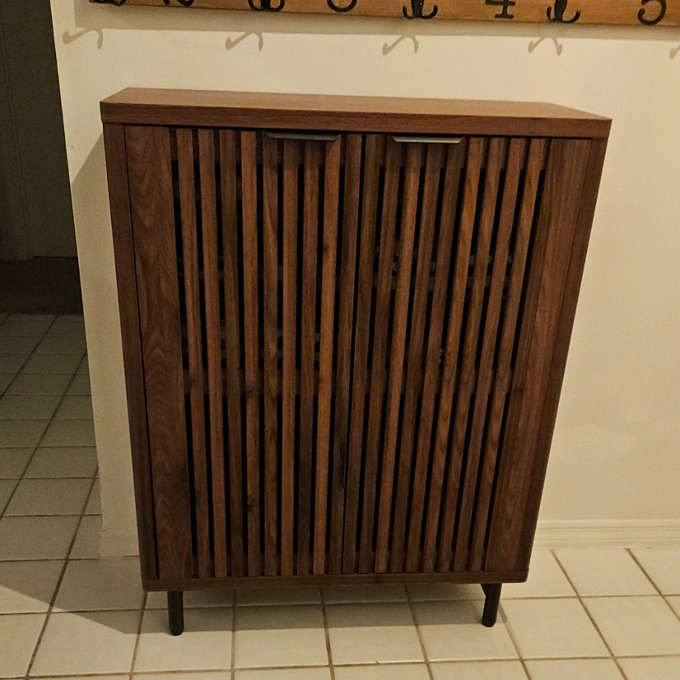 Acanthe 24 Pair Shoe Storage Cabinet with 2 Shutter Doors - Dark Walnut