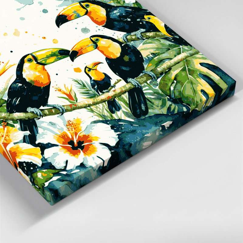 Toile hawaïenne toucans beige, H 24 po x l 36 po