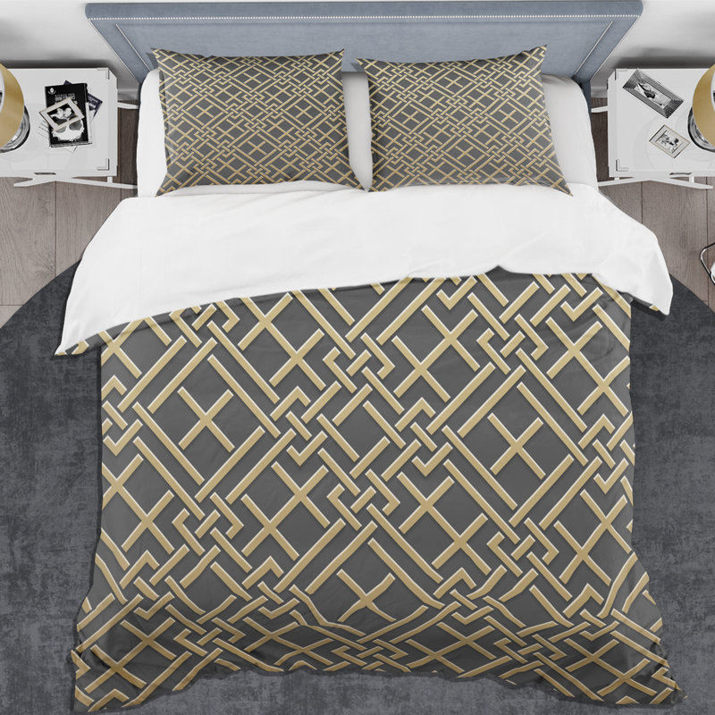 Modern & Contemporary Polyester Twill Geometric Shapes Duvet Cover, King Duvet Cover + 2 Shams