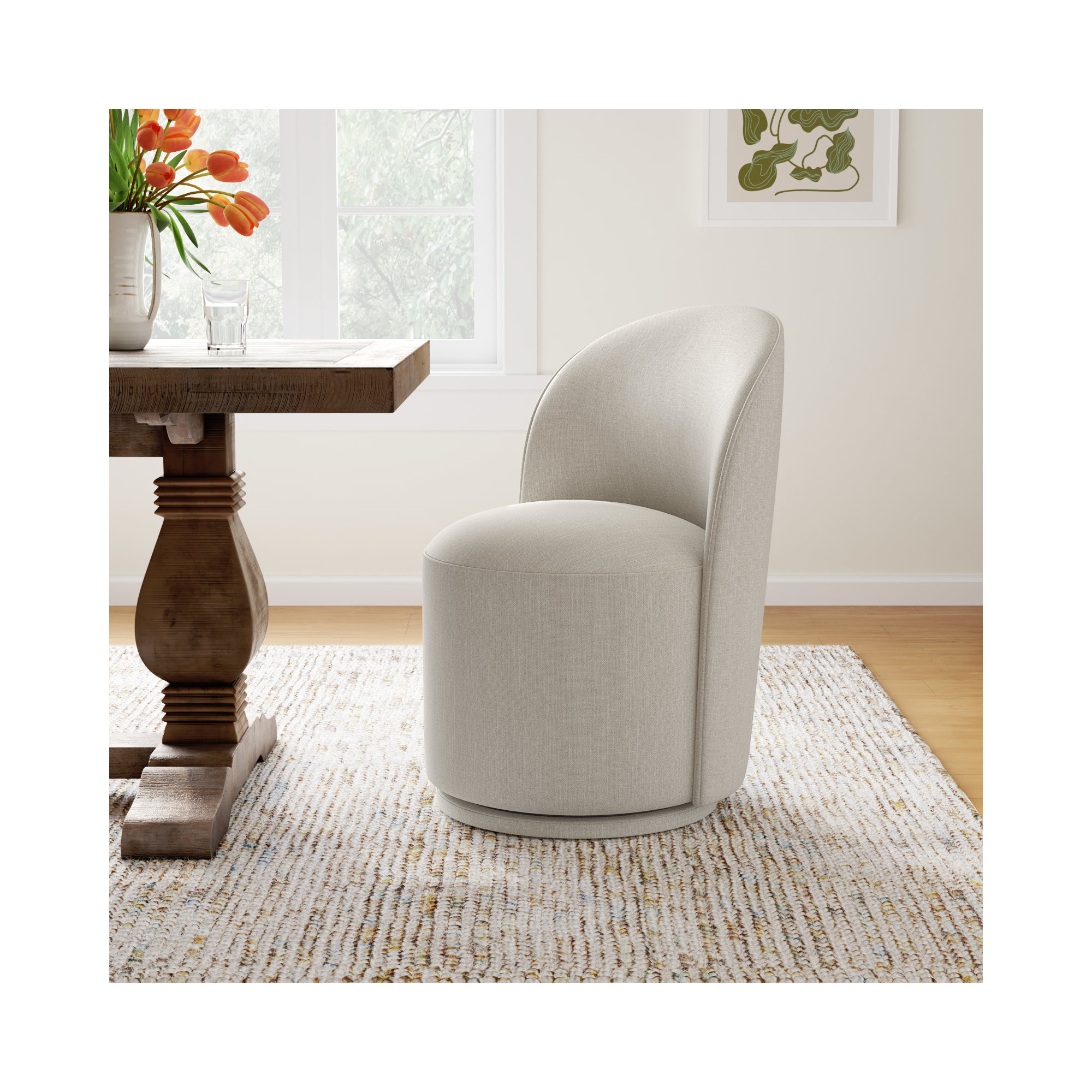 Sharlene Swivel Side Chair, Effie Linen Performance Linen