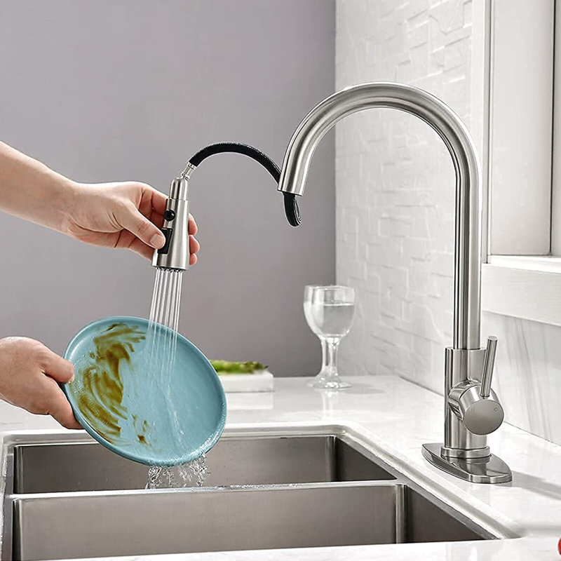 Robinet de cuisine extractible à poignée simple avec accessoires