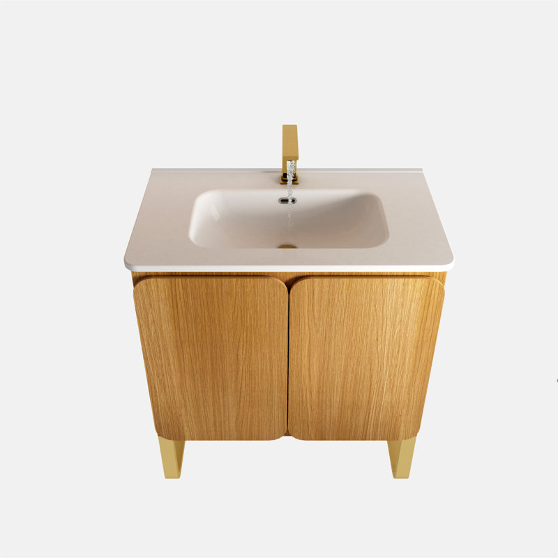U093-Dalia30f-107 Meuble-lavabo autoportant et mural en bois clair de 30 po avec lavabo en céramique