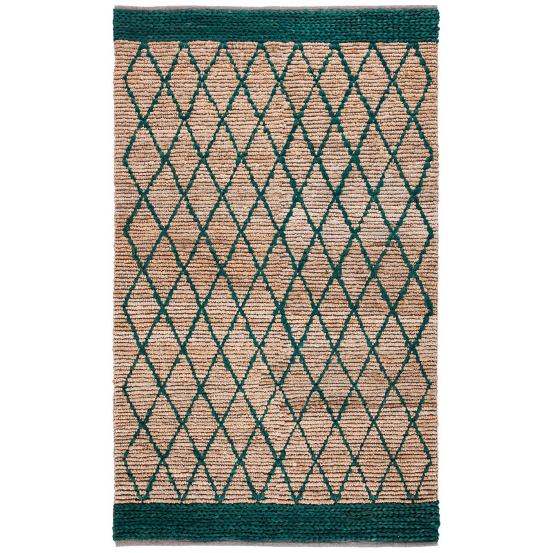 Natural Fiber Hand Loomed Jute/Cotton Geometric Rug in Tan, Rectangle 4' x 6'