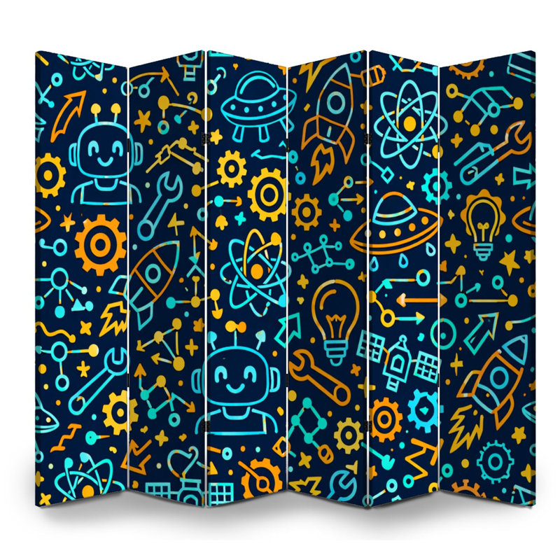 Cloison pliante 6 panneaux pour salle de classe Royal Colorful Science Technology Robots Rockets UFOs, 6