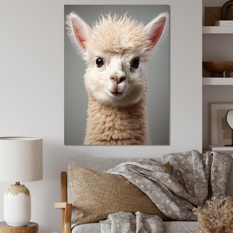 Blanc alpaga majestueux - art mural Alpaca, H 32 po x l 24 po x P 1 po, Toile tendue
