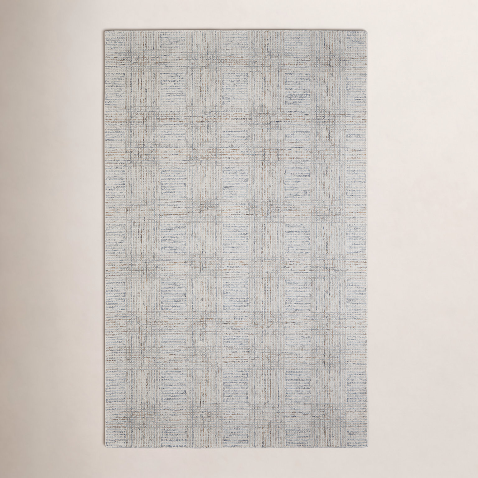 Armando Gray Ivory Hand-Tufted Plaid Wool Rug, Rectangle 12' x 15'