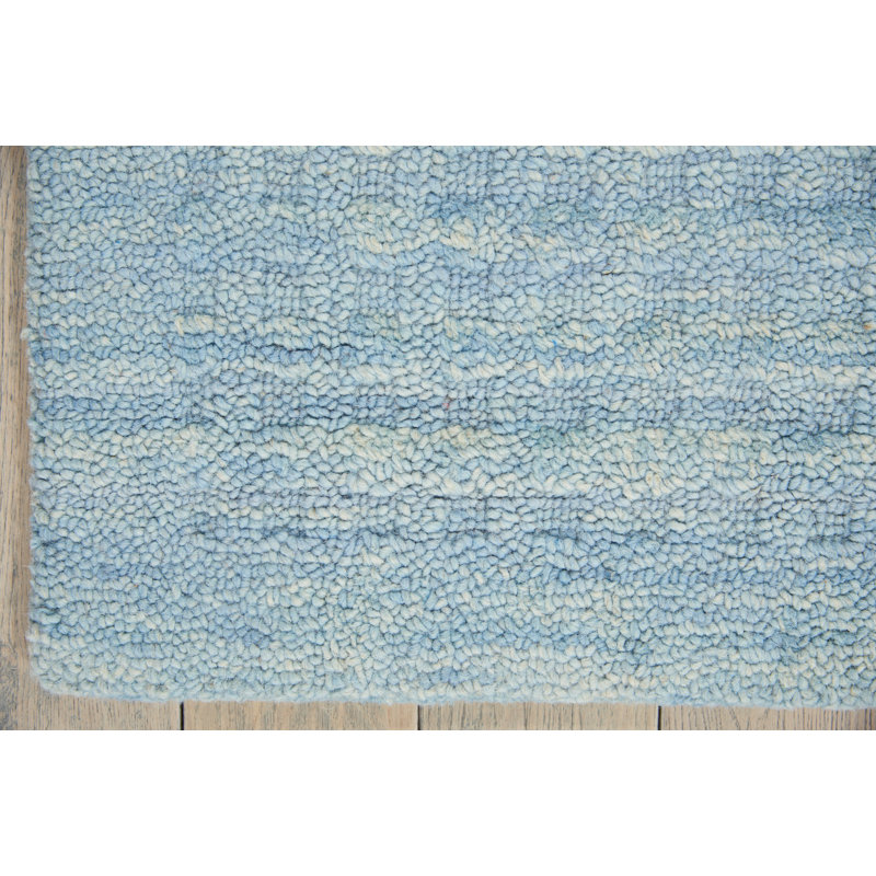 Tapis bleu ciel en laine tissé à la main, Rectangle 3 pi 9 po x 5 pi 9 po