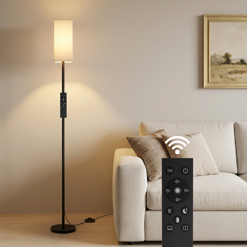 Traditional Floor Lamp With Remote Control And Bulb Included (set Of 2), Matte Black