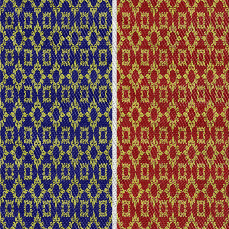 Tapis rouge/bleu/jaune tissé à la machine, Carré 7 pi