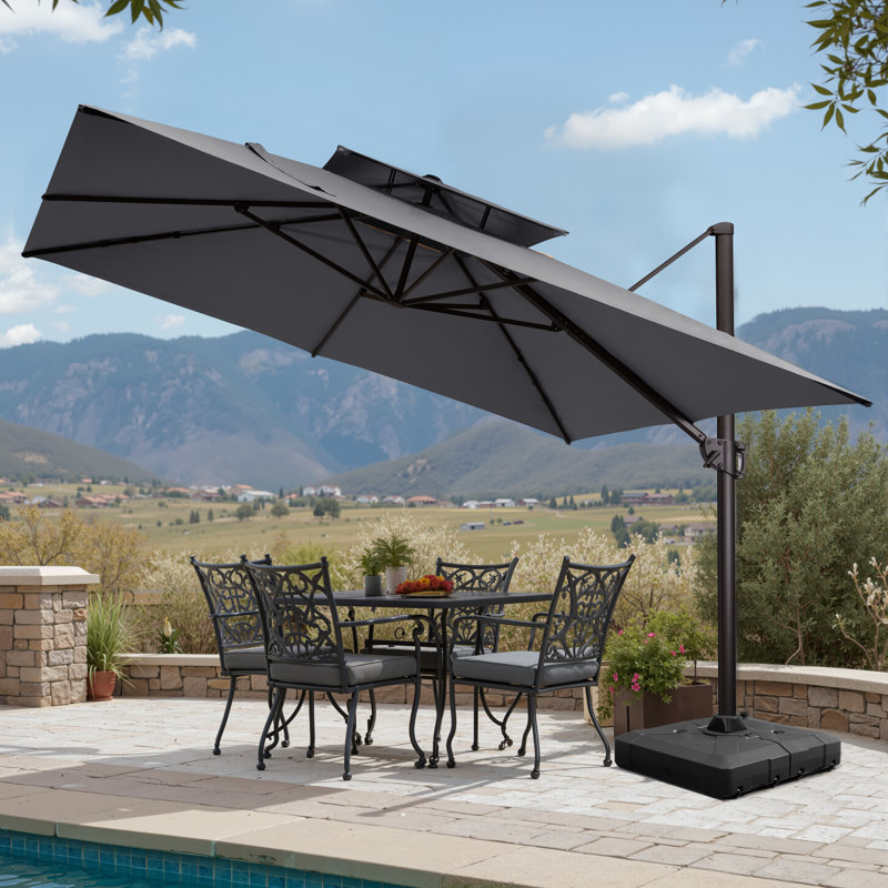 128' X 128' Square Cantilever Umbrella with Weighted Base, Gris