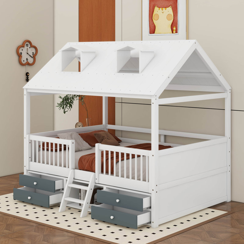 Lit en bois, Lit double, Blanc