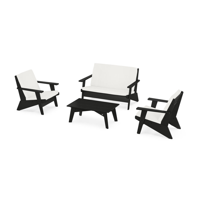 Riviera Modern Lounge 4-Piece Set, Natural Linen, Black