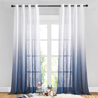 Ombre Sheer Curtains for Windows, Grommet Decorative Sheer Linen Curtains Semitransparent with Light Filtering for Bedroom/Living Room, 2 Panels