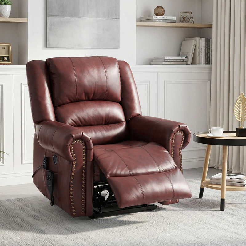 Aura 40" W Dual Motor Power Lift Recliner Infinite Position With Heat And Massage, Red Genuine Leather