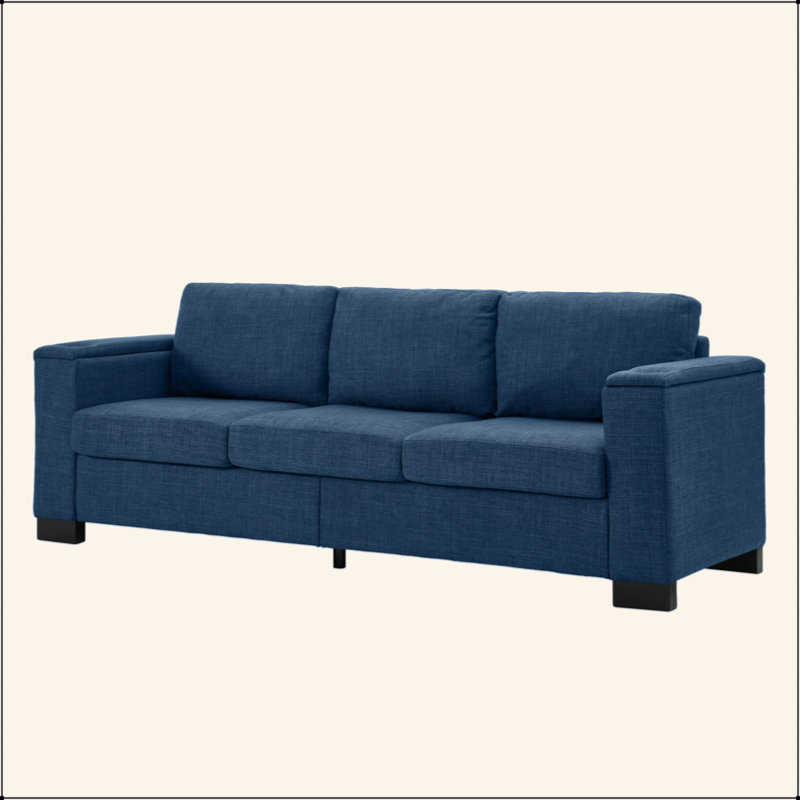 Canapé de salon 93,7 po en tissu de style moderne, canapé à accoudoirs carrés avec porte-gobelet, canapé de rangement, polyester rembourré
