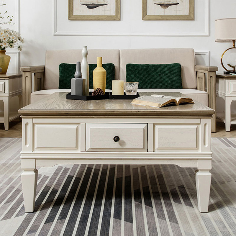 Table basse carrée en bois massif blanc