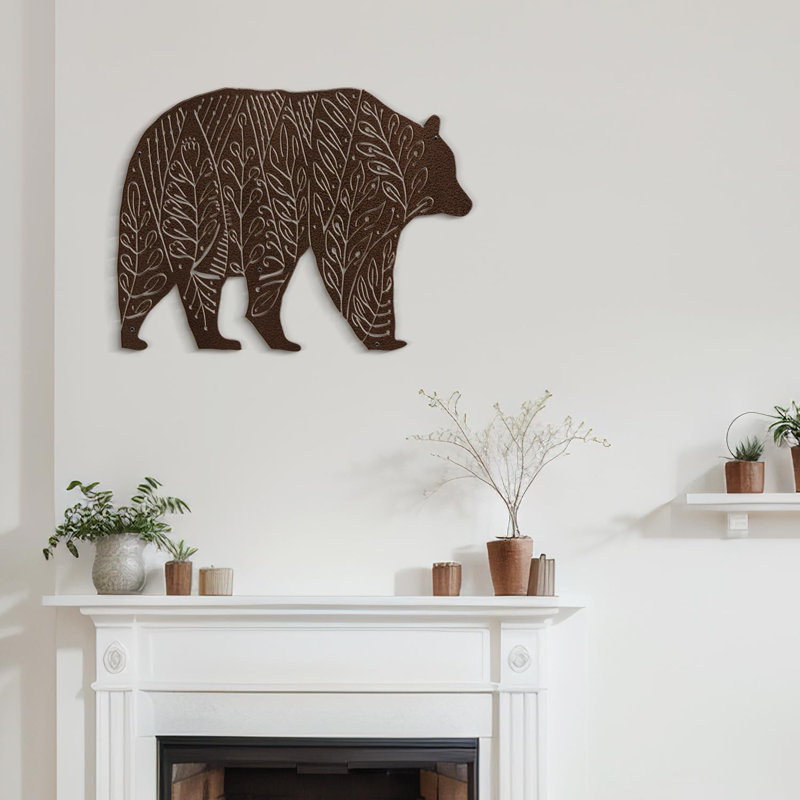Décoration murale en métal noir avec gros ours, décorations abstraites modernes minimalistes, H 36 po x l 36 po x P 0,05 po