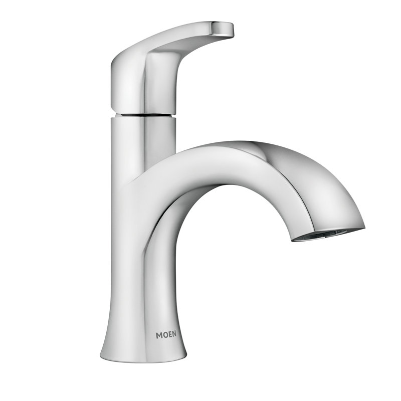 Robinet de salle de bain à poignée simple Moen Karis avec drain rétractable, plaque de pont incluse, Chrome