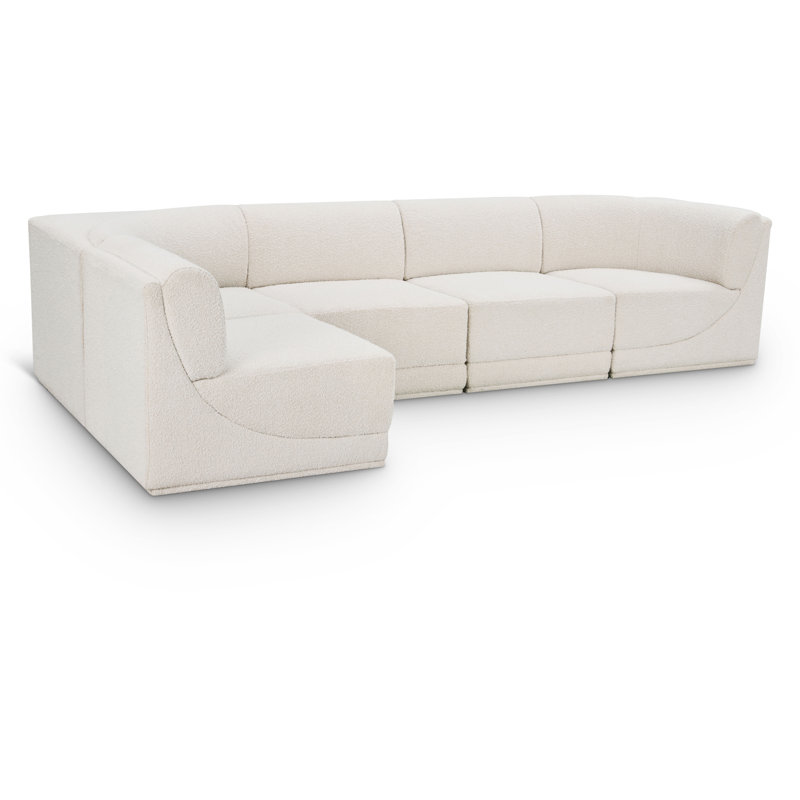 Canapé modulaire rembourré 5 pièces Ollie, Tissu crème bouclé