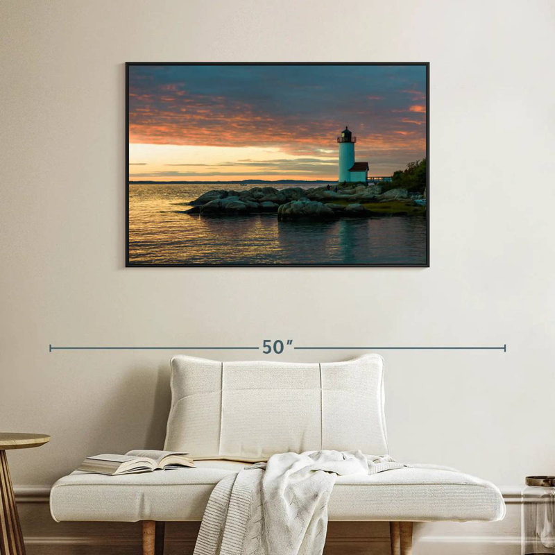 Coucher de soleil sur le phare d'Annisquam, Cadre flottant noir, 40 po x 27 po