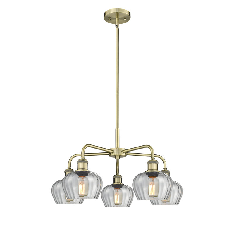 Lustre bol 5 lumières Calnie, Laiton antique, Transparent