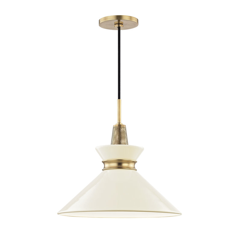 Luminaire suspendu conique à 1 lumière Corby, Laiton vieilli, Crème, H 13,25 po x l 14 po x P 14 po