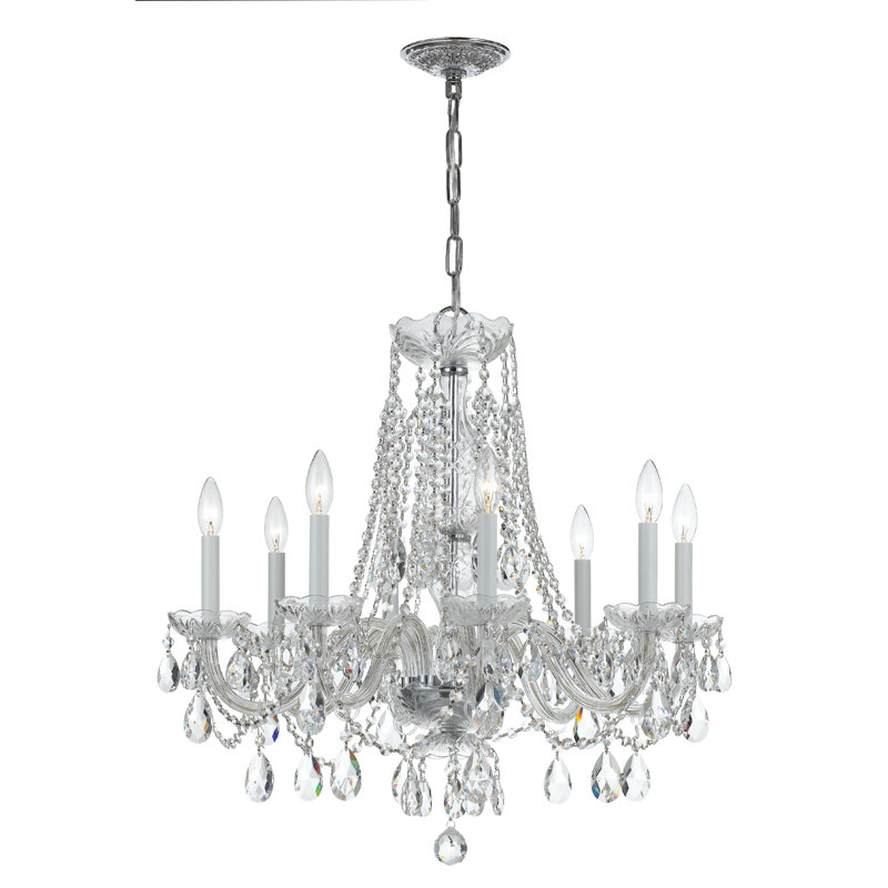 Wehr 8 - Light Glass Classic / Traditional Chandelier, Majestic Wood Polished/Chrome