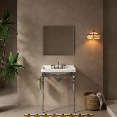 Zeno 28" Wall-Mounted Ceramic Vanity Sink with Stainless Steel Legs (Faucet not included)
