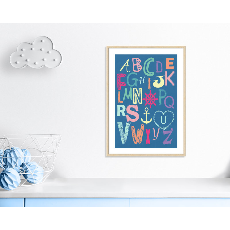 Alphabet imprimé sur papier, H 34,5 po x l 24,5 po x P 1,18 po, Encadré de boîte beige