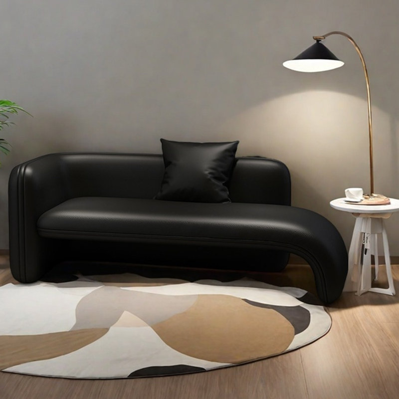 Chaise longue en cuir griffé de style minimaliste, Orienté à gauche (vu de face), Noir