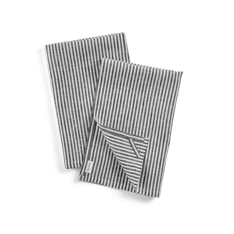 Narrow Striped Linen Kitchen Towel, Black and White