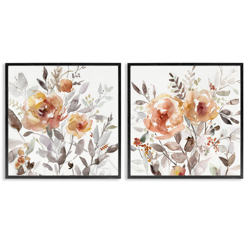  "Brushed Abstract Blossoms", ensemble de 2 giclées par Carol Robinson, H 17 po x l 17 po, Giclée encadrée noir minuit