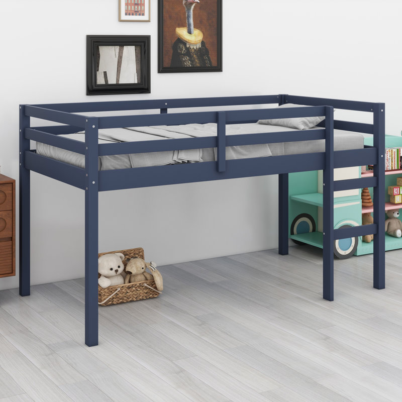 Lit mezzanine en bois avec échelle, Bleu