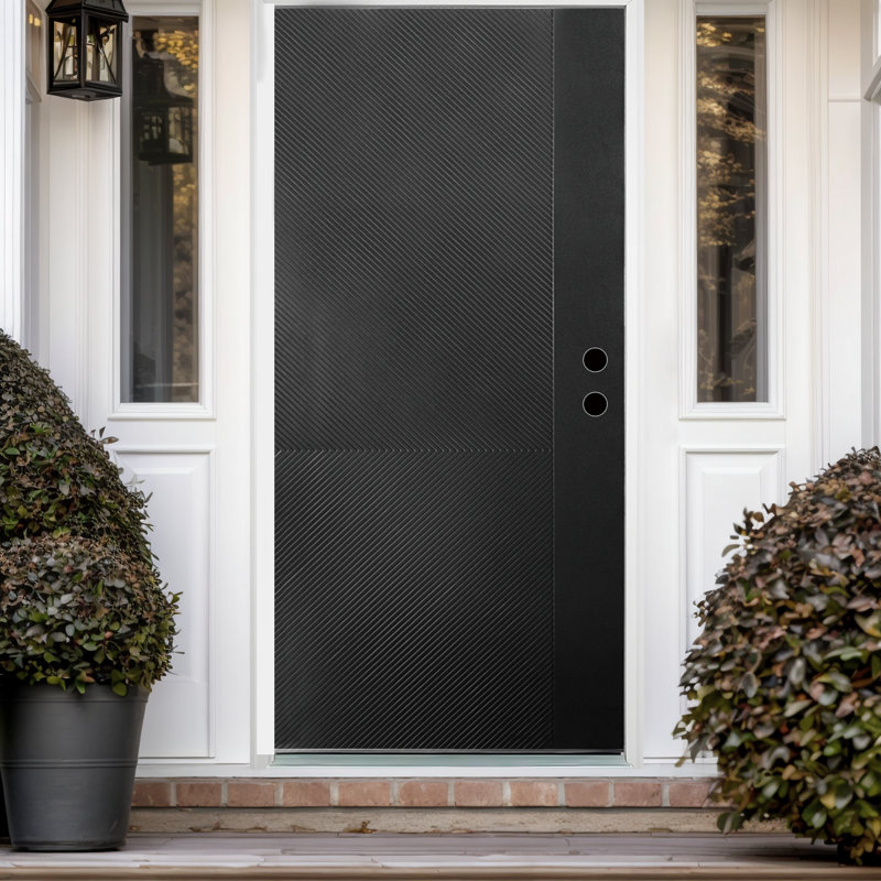 36" X 80" Contemporary Pure Black Fiberglass Front Door, Left Hand/Inswing