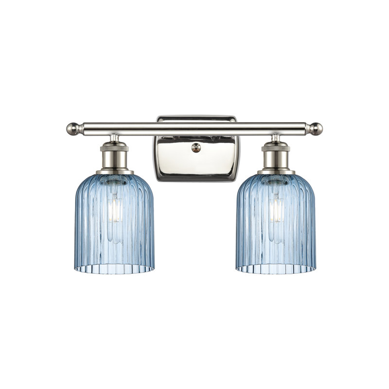 Brysin 15" W 2-Light Dimmable Metal Vanity Light with Glass Shades, Polished Nickel, Princess Blue