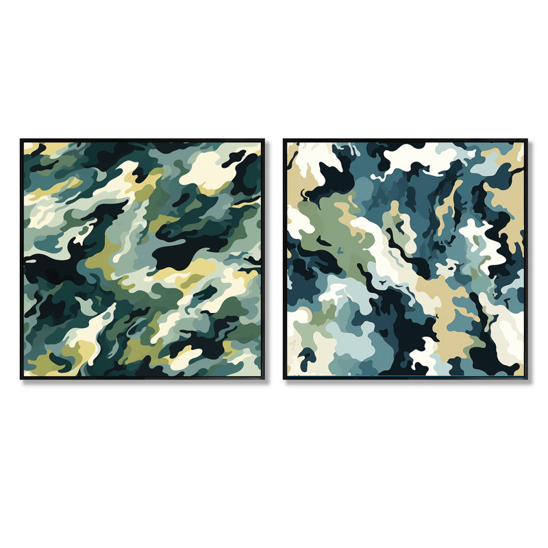 Daenna - Ensemble de 2 collages abstraits carrés, Cadre flottant noir, H 16 po x l 33 po