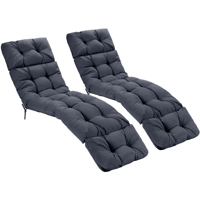 2 Pcs 73" Lounge Chaise Cushion Padded Recliner Cushion Indoor Outdoor, Solid Color, Gray
